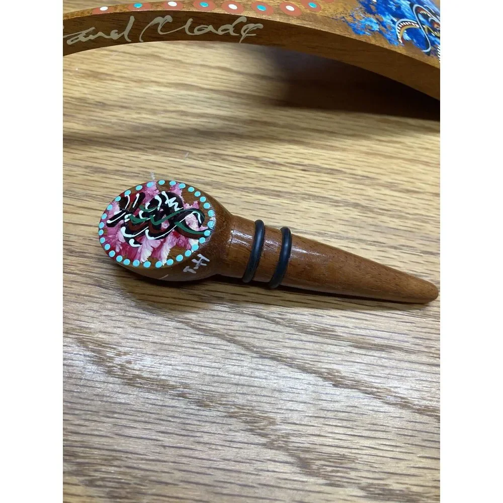 Hand made and painted Wine Bottle Holder‎ & Cork signed by Artist
